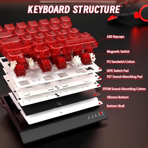 A.JAZZ AK029 Wired 29 Keys One-Handed RGB Gaming Keyboard with 8000HZ,0.01mm RT Magnetic Switches Adjustable Actuation,Hotswappable Mechanical Keyboard,Aluminum Plate,Web Driver for Gamers-Red - color: Red Transparent
