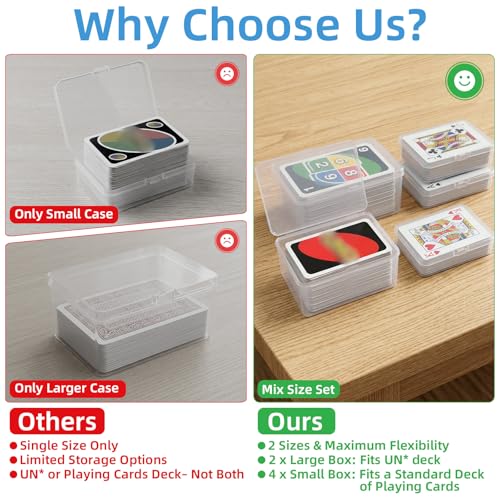 neotidy Playing Card Storage Box Set of 6, Clear Plastic Playing Card Cases Organizer with Snap Lid, Mixed Sizes Card Game Storage for UN* Cards, Standard Decks, Trading Cards, Card Game Holder Case