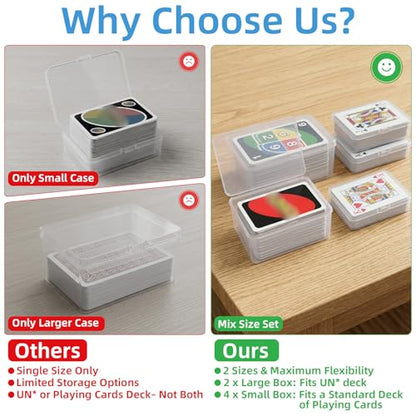 neotidy Playing Card Storage Box Set of 6, Clear Plastic Playing Card Cases Organizer with Snap Lid, Mixed Sizes Card Game Storage for UN* Cards, Standard Decks, Trading Cards, Card Game Holder Case
