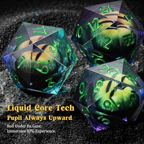 MoKo Liquid Core DND Dice Set 7PCS, Green | Sharp Edge Resin Polyhedral, D20 D12 D10 D8 D6 D4 D%, Gift Box Included, Compatible with Dungeons and Dragons RPG - color: 1 - Green