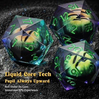 MoKo Liquid Core DND Dice Set 7PCS, Green | Sharp Edge Resin Polyhedral, D20 D12 D10 D8 D6 D4 D%, Gift Box Included, Compatible with Dungeons and Dragons RPG - color: 1 - Green