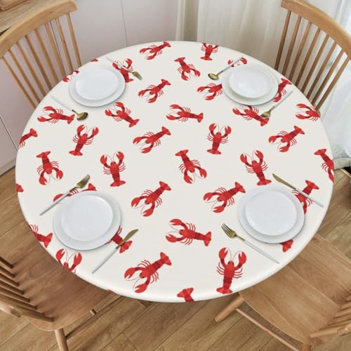 Delerain Red Lobsters Crawfish Round Fitted Tablecloth, Waterproof Round Table Cloth with Elastic Edged Washable Table Cover for Indoor Outdoor Fits 40"-44" Tables, Small - color: Red Lobsters Crawfish, size: 44" (Round)