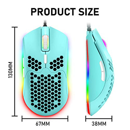 ZIYOU LANG Wired Lightweight Gaming Mouse,6 RGB Backlit Mouse with 7 Buttons Programmable Driver,6400DPI Computer Mouse,Ultralight Honeycomb Shell Ultraweave Cable for PC Gamers,PS4(Green)