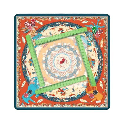 Mahjong Mat 31.5" x 31.5" Spiraling Fantasy Battle Mythical Creatures Elephants Bold Colorful Non-Slip Noise Reduction Mahjong Tiles Table Cover for Dominoes Poker Card Board and Tile Games - color: Color2