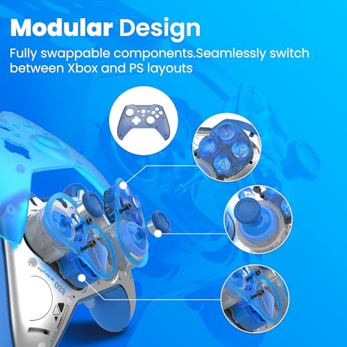 ZD O+ Excellence Wireless PC Controller – Modular Design, Hall Effect Joysticks, Remappable Buttons, RGB & Audio Jack for Switch/Switch2, PC, Android, iOS & Steam (Clear Blue) - color: Clear Blue