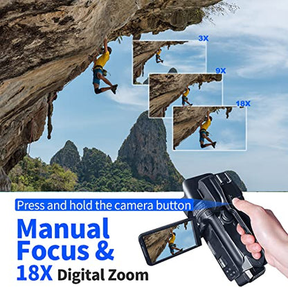 Acuvar 4K/6K Video Camera Camcorder – 64MP Vlogging Camera for YouTube, 60FPS, 18X Zoom, WiFi, Webcam – Includes Mic, Stabilizer, 64GB Card & Remote - style: Basic Camcorder Kit