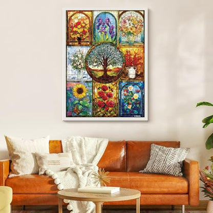 500 Piece Puzzle for Adults, Stained Glass Windows Jigsaw Puzzles, Tree of Life Jigsaw Puzzles 500 Pieces, Birthday Party for Family Adults Funny Puzzle, 20.5×15 in - style: Stained Glass windows
