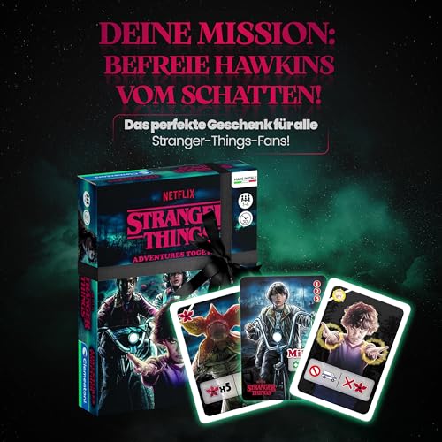 Clementoni - 16636 - Stranger Things - Adventures Together - Board Games Netflix, Family Games for Teens and Adults, 1-4 Players, Card Games, Fun Challenges