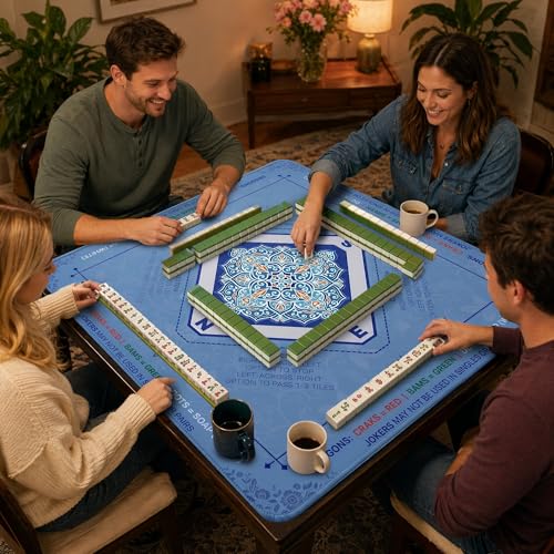 Mahjong Mat 31.5x31.5 inches – Quiet, Foldable Table Mat for Mahjong, Card Games & Board Games, 3-Layer Noise-Reducing Design, Waterproof & Easy-Clean, Includes Storage Bag (Blue - Regular) - color: Blue - Regular