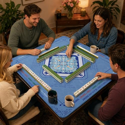 Mahjong Mat 31.5x31.5 inches – Quiet, Foldable Table Mat for Mahjong, Card Games & Board Games, 3-Layer Noise-Reducing Design, Waterproof & Easy-Clean, Includes Storage Bag (Blue - Regular) - color: Blue - Regular