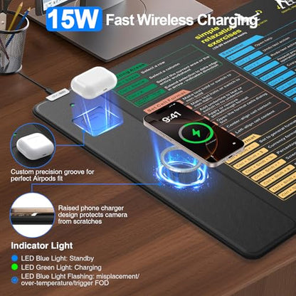 Excel Cheat Sheet Mouse Pad with Magnetic Wireless Charging, 31.5 x 15.8 in | Extended Excel Shortcuts Desk Writing Pad, Waterproof Ultra-Smooth Keyboard Mat, Non-Slip Base - color: Black-Excel Formulas-31.5"x15.8"