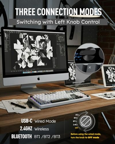 RK ROYAL KLUDGE M100 Wireless Mechanical Keyboard with Screen & Knob, White | Bluetooth/2.4G/USB RGB Gaming Keyboard with Number Pad, Hot Swappable Gasket Mount for Win/Mac/PC, PBT Keycaps, Cream Switch - color: White
