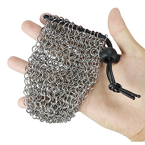 YOUSHARES Drawstring Game Dice Bag - Stainless Steel Chainmail DND Dice Pouch for Metal Polyhedral D&D Dice Set, Coin - color: Silver