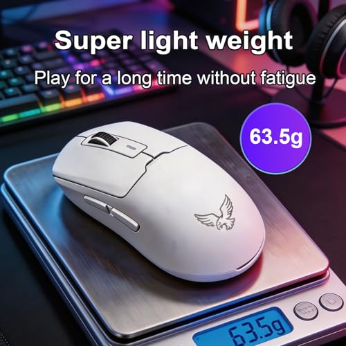 NEO V2 Tri-Mode Wireless Gaming Mouse, 55g Ultra-Lightweight, PAW3311 Sensor 12000 DPI, Bluetooth 5.0 2.4G USB-C Wired, RGB Backlit, 6 Buttons, 400mAh Rechargeable Ergonomic Mouse for PC Mac (White) - color: White