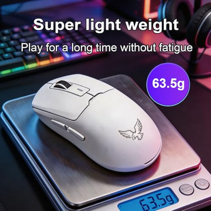 NEO V2 Tri-Mode Wireless Gaming Mouse, 55g Ultra-Lightweight, PAW3311 Sensor 12000 DPI, Bluetooth 5.0 2.4G USB-C Wired, RGB Backlit, 6 Buttons, 400mAh Rechargeable Ergonomic Mouse for PC Mac (White) - color: White