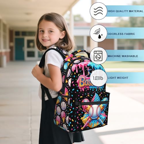 Baseball School Backpack for Kids Boys Ice Cream Sports Baseball Backpack for Girls Boys Children Elementary Middle School Students Bookbag Travel Back Pack - color: Ice Cream Baseball