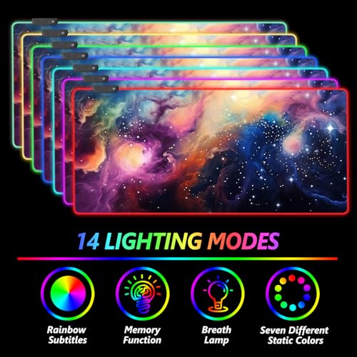 AIMSA RGB Mouse Pad LED Gaming Mouse Pad with 14 Lights Modes, Non-Slip Rubber Base Computer Carpet Desk Mat for PC Laptop (35.4 x 15.8 inch) Colorful Ink Starry Sky - color: Colorful Ink Starry Sky
