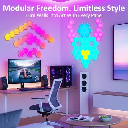 Hexa Light Panels, RGB Hexagon LED Wall Lights, Smart Home Creative Wall Lighting with Music Sync, Modular LED Light Panels for Room Decor & Wall Decor, 20 Pack - size: ‎Hexagon Lights - 20 Pack