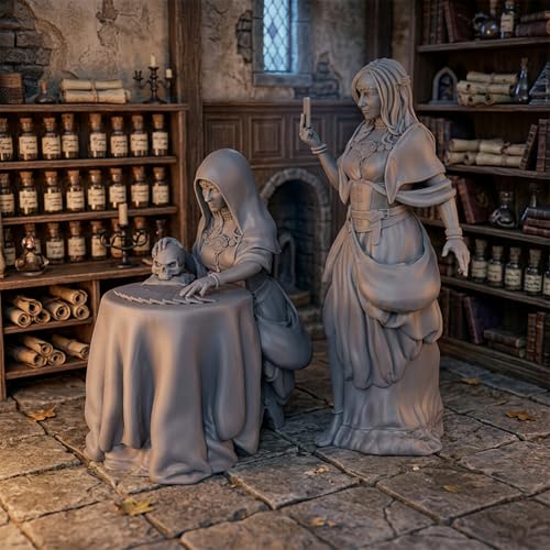 AUSPDICE Fortune Teller 25mm Scale Unpainted Resin DND Miniatures AS967 | Mystic Seer and Tarot Reader NPC Set, 1:64 Fantasy Figures for Dungeons and Dragons, TTRPG, Tabletop RPG and Dungeon Masters
