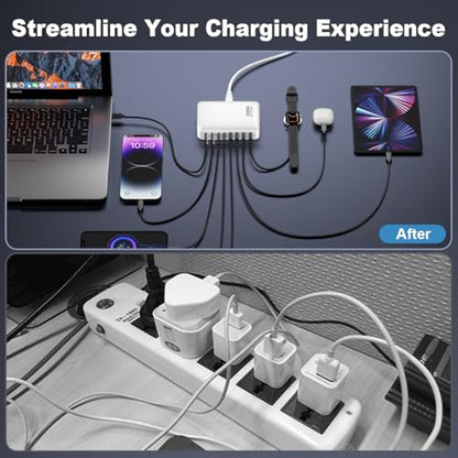 USB C Charger 200W Charger Block, 8-Ports Gan Fast Charging Station Hub, PD 65W Laptop Charging Adapter Compatible with MacBook Pro/Air, DELL, Steam Deck, iPhone 17/16/15/14, Galaxy (White) - color: White