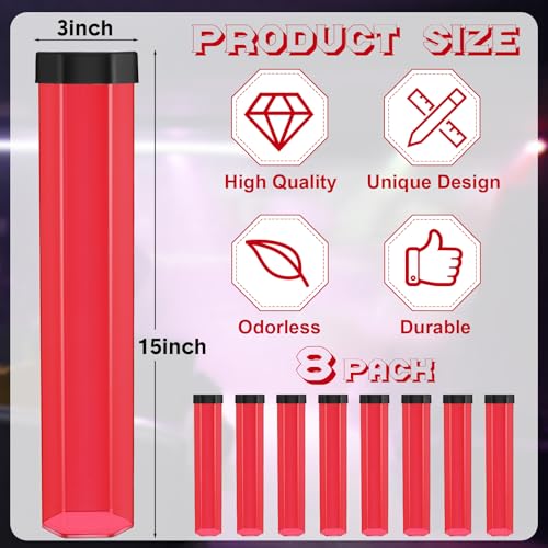 Lineshading 8 Pcs Hexagon Playmat Tube 15 Inch Easy in and Out Case Design, Playmat Holder Tube for Storage with Caps Compatible with MTG, Magic: The Gathering, RPG, Won't Roll Off Surfaces(Red) - color: Red
