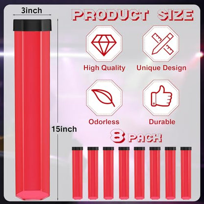 Lineshading 8 Pcs Hexagon Playmat Tube 15 Inch Easy in and Out Case Design, Playmat Holder Tube for Storage with Caps Compatible with MTG, Magic: The Gathering, RPG, Won't Roll Off Surfaces(Red) - color: Red