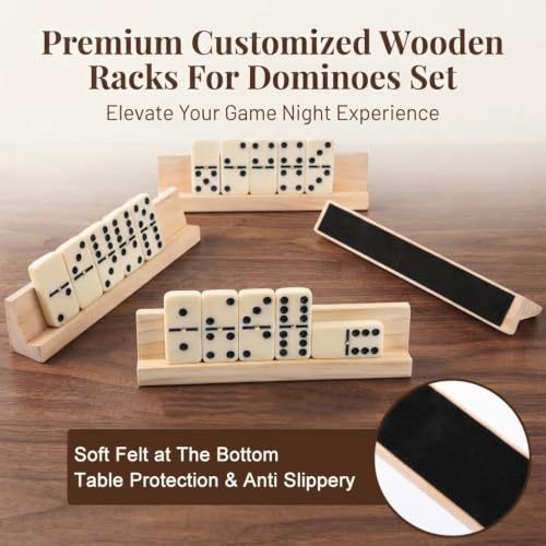 Dominos Set for Adults Double 6 Dominoes Set Domino Game with 4 Wooden Racks and Carrying Case 28 Tiles Classic Family Board Games Portable Travel Game
