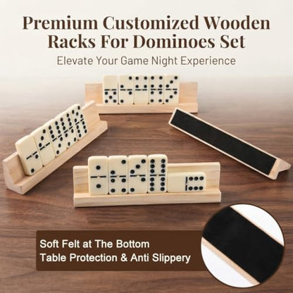 Dominos Set for Adults Double 6 Dominoes Set Domino Game with 4 Wooden Racks and Carrying Case 28 Tiles Classic Family Board Games Portable Travel Game