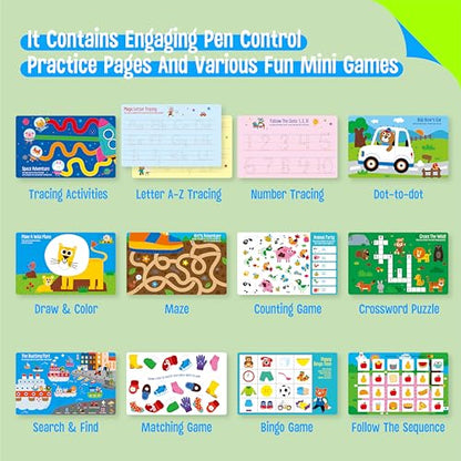 Tracing & Pen Control Pad for Kids, 30 Pages Reusable & Erasable Handwriting & Drawing Practices, Alphabet ABC and Number 123 Tracing Workbook Educational Montessori Tool for Autism, Toddlers 3-5 - style: Pen Control Pad