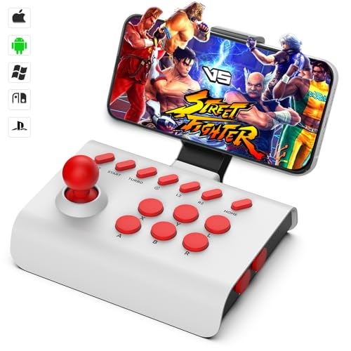 arVin Arcade Fight Stick Joystick Game Controller for iPhone iOS Android PC Fighting Stick for Nintendo Switch/PS3/PS4 Arcade Rocker Gamepad with Turbo & Marco for Emulators/Cloud/PS Remote Play/Steam - color: White&Red