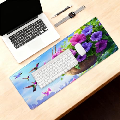 Morning Glory Hummingbird Gaming Mouse Pad, with Stitched Edges, Rubber Base Keyboard and Mouse pad Desk Mat Non-Slip Waterproof Protector Writing Pad for Work Game Office Home 11.8x31.5in - color: B 009, size: Large