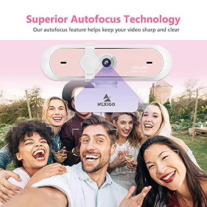 NexiGo N660P 1080P 60FPS Webcam with Software Control, Dual Microphone & Cover, Autofocus, HD USB Computer Web Camera, for OBS/Zoom/Skype/FaceTime/Teams/Twitch, Pink - size: 1080P 60FPS Webcam Pink