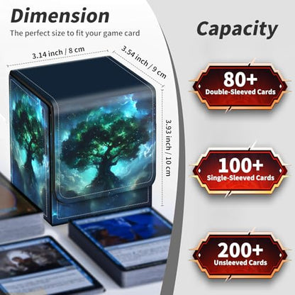 BVDIKMI Card Deck Box for MTG, Card Storage Box Fits 100+ Single Sleeved Cards, PU Leather Strong Magnet Card Deck Case Holder for Magic Commander TCG CCG, Galaxy Tree - color: Galaxy Tree