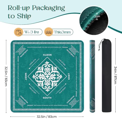 KJGNHQA Green Mahjong Mat for Table 32.5"x32.5" - color: Green