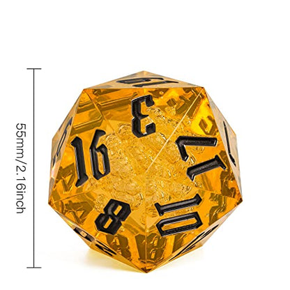 55mm 20 Sided DND Dice, Giant D20 D&D Polyhedral Dice Large D20 with Die Gift Box for Dungeons and Dragons, RPG Table Games (Transparent Orange Bubbles) - color: Transparent Orange Bubbles