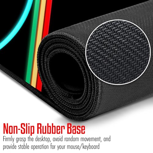 VNDL ARC Neon Gaming Mouse Pad XXL Extra Large Extended Non Slip - XL Mouse Mat, Black, Red, Green, Blue Microfiber Cloth, Rubber, 31.5 x 15.7 in - color: ar1