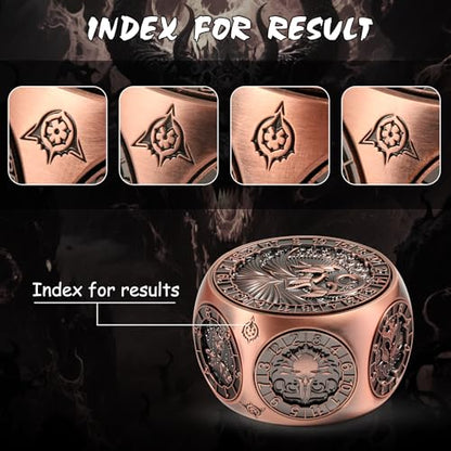 DNDND Copper 8-in-1 Spinner Dice with Dual D20 - Monster Themed Hexagonal Metal Dice for Dungeons and Dragons D&D, TTRPG with Collectible Gift Tin - color: Copper