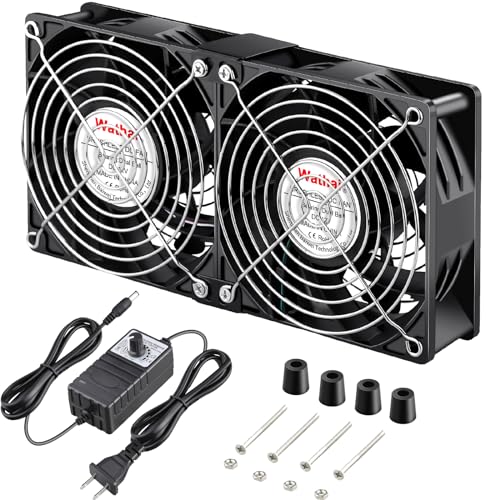 Wathai 120mm 240mm x 38mm Computer Fan with AC Plug Powerful Airflow | Dual Ball Variable Speed Controller AC 110V - 240V for CPU Mining Rig Machine Chassis Server Workstation Cabinet Cooling - style: 120mm x 2