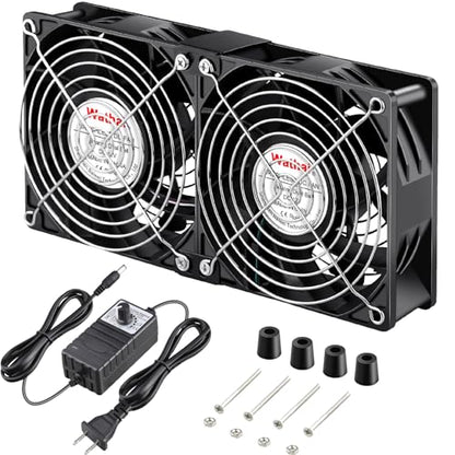Wathai 120mm 240mm x 38mm Computer Fan with AC Plug Powerful Airflow | Dual Ball Variable Speed Controller AC 110V - 240V for CPU Mining Rig Machine Chassis Server Workstation Cabinet Cooling - style: 120mm x 2