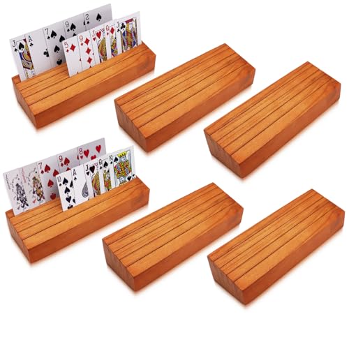 Wooden Card Holders for Playing Cards Five Crowns Card Game Holder for Kids Adults Seniors Card Deck Stand Wood Tray Bridge Uno Skipbo 5 Crowns Set of 6(Orange) - color: Orange 6set