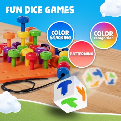 Peg Board Set, Montessori, 33 Pc Plastic, Pegs, Dice, Lacing | Occupational Therapy Toys with Pegs, Dice, Lacing String & Storage Bag, Educational, Sensory - style: Peg Set with Plastic Board (33 pc)