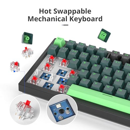 Owpkeenthy 75 Percent Gaming Keyboard Gasket Mounted with Knob | Wired 82 Key Mechanical Keyboard Hot Swappable Linear Red Switch RGB Backlit for PC Laptop (82 Wave) - color: Wave/Red Switch