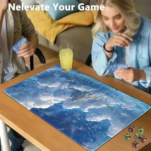 MTG Playmat 24x14 Inch | Optional Game Zone Layout | Non-Slip Rubber Base | Stitched Edges | Includes Free Storage Bag | for TCG, Board Games, and Desk Use(Cloudspire,Without Zone) - color: Cloudspire, style: Without zone