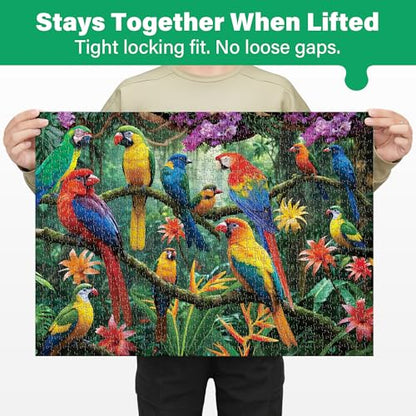 BenBen 1000 Piece Jigsaw Puzzle for Adults, Jungle Parrots, Patterned Back | Challenging Jigsaw Puzzles, Thick Cardboard Pieces, Snug Fit, Challenging Puzzles for Family Game Night, Home Décor