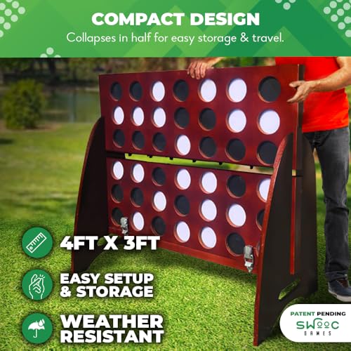 SWOOC Games - Premium XL Giant 4 in A Row (4ft x 3ft) All Weather with Carrying Case & 60% Quieter Design - Giant Connect Outdoor Game - Outdoor Games for Family - Jumbo Lawn Activity - Outside Fun - style: 4ft x 3ft