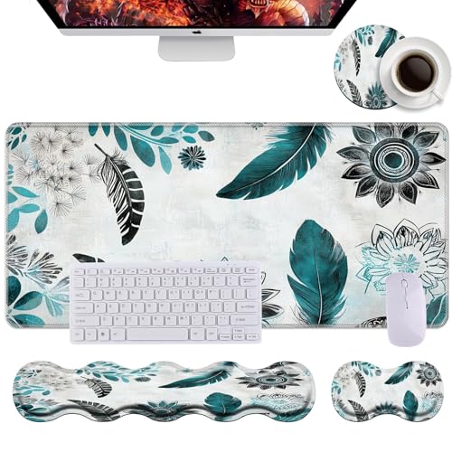Keyboard Wrist Rest+Mouse Wrist Pad+Desk Pad Set,Memory Foam Ergonomic Easy Typing Pain Relief for Computer Laptop Office Home - Abstract Flower - color: Abstract Flower