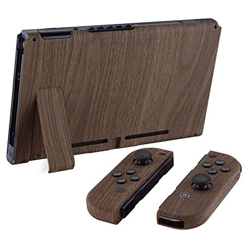 eXtremeRate DIY Replacement Shell Buttons for Nintendo Switch, Soft Touch Back Plate for Switch Console, Custom Housing Case with Full Set Buttons for Joycon Handheld Controller - Wood Grain - color: Wood Grain