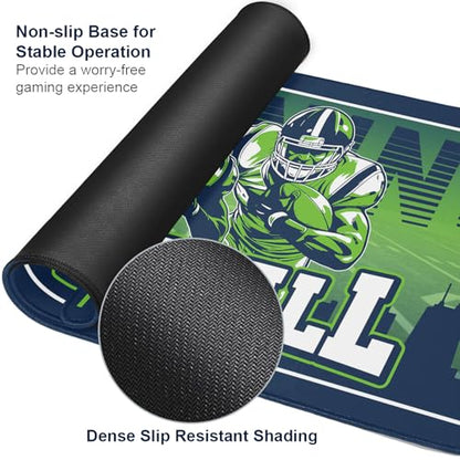 Football Desk Mat, Large Stitched Edges Gaming Mouse Pad, Blue Green City Design Keyboard Mat for Laptop Computer Desktop - 31.5x12 Inch for Football Fans - color: Blue Green Football