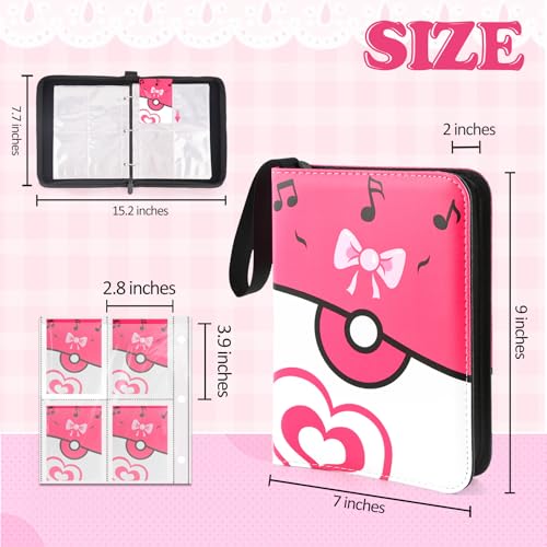 4 Pockets Trading Card Binder, 400 Card Holders with 50 Removable Sleeves, Portable Card Binder Album with zipper, Card holder Book for Game, Sport Collection (Pink) - color: Pink