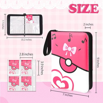 4 Pockets Trading Card Binder, 400 Card Holders with 50 Removable Sleeves, Portable Card Binder Album with zipper, Card holder Book for Game, Sport Collection (Pink) - color: Pink